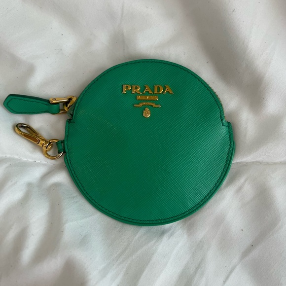 Prada Green coin pouch with Gold Hardware